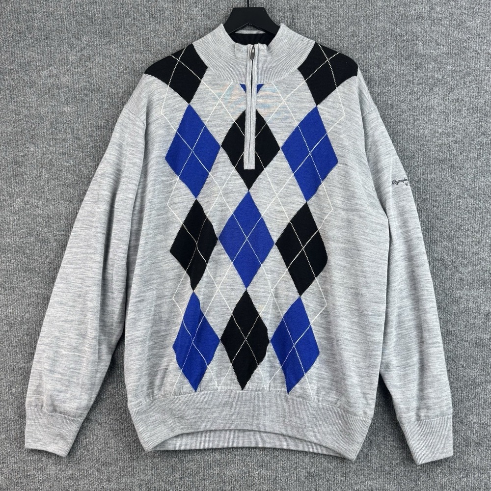 FootJoy Sweater Mens XL Gray Argyle 100% Wool Quarter Zip Golf Olympia Fields